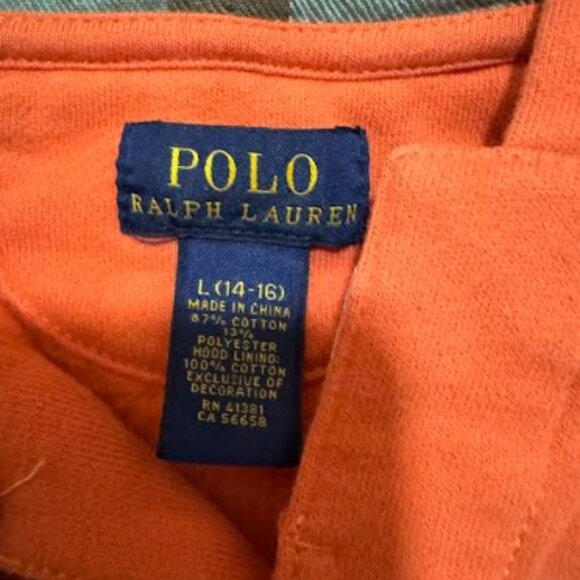 Large Boys Orange and Plaid Pullover - Picture 2 of 4